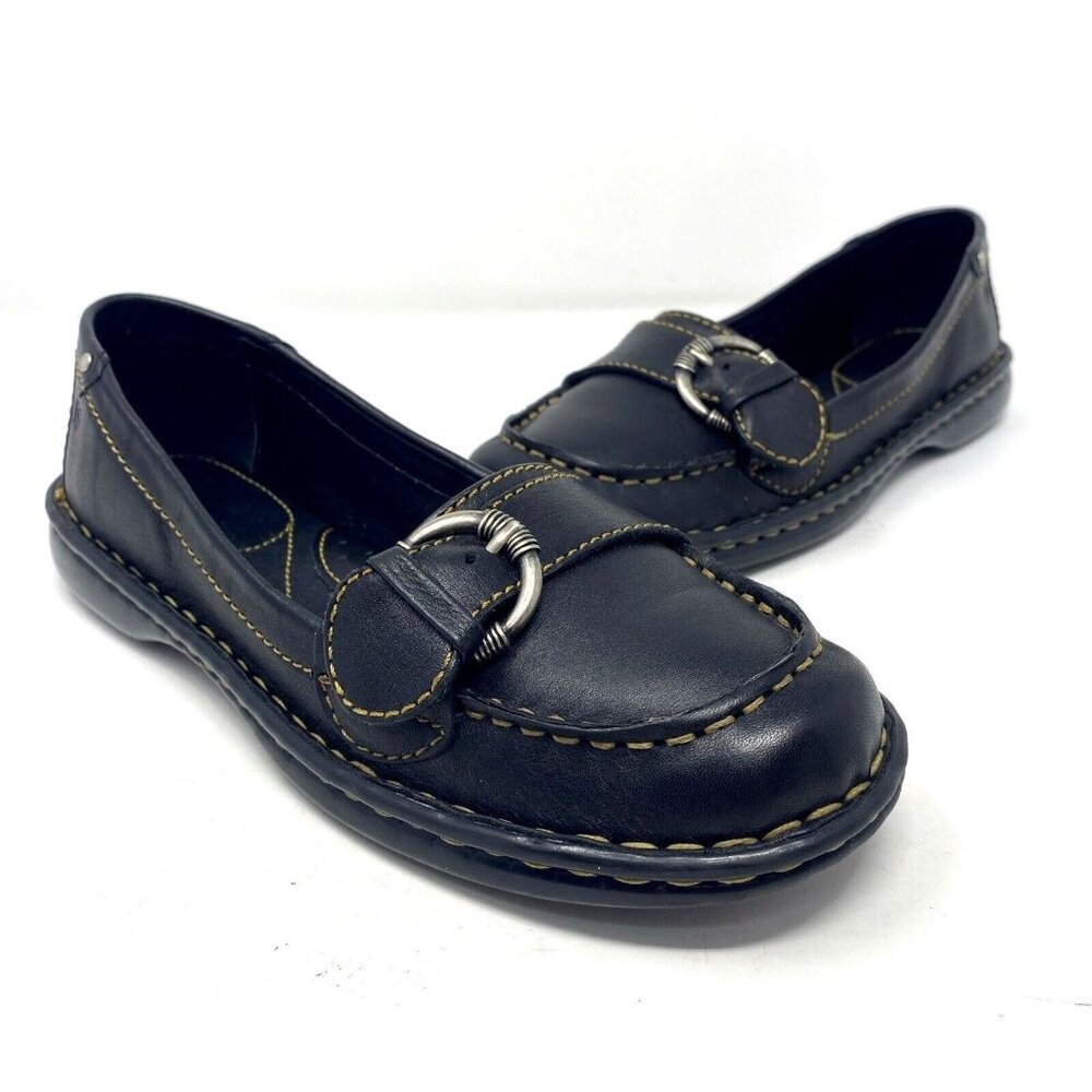 Born Shoes Womens 6.5 Mindy Black Leather Loafer Buckle Flats Slip On Comfort